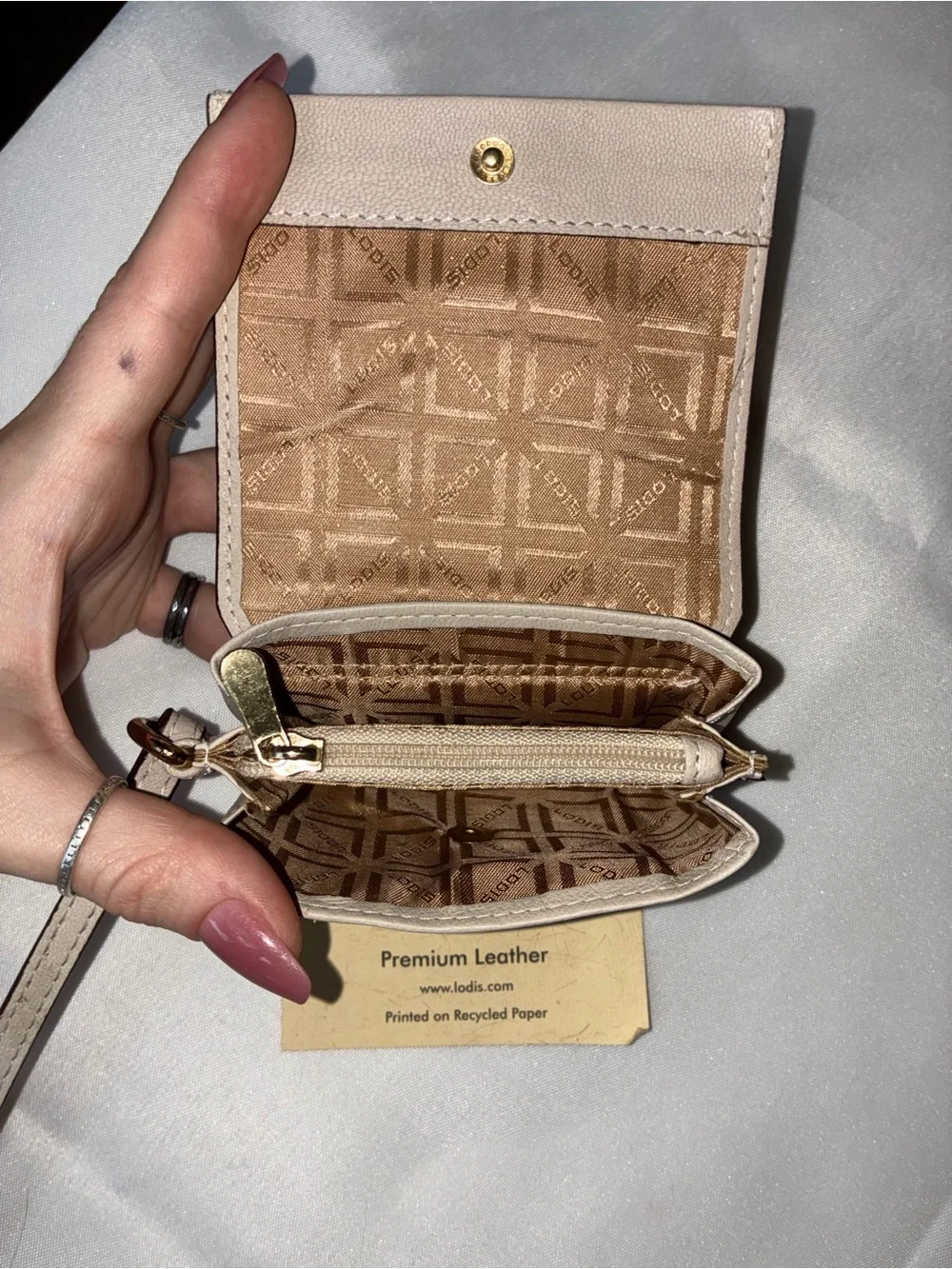 Lodis Paige Mini Leather Wristlet Wallet Beige RFID NWOT